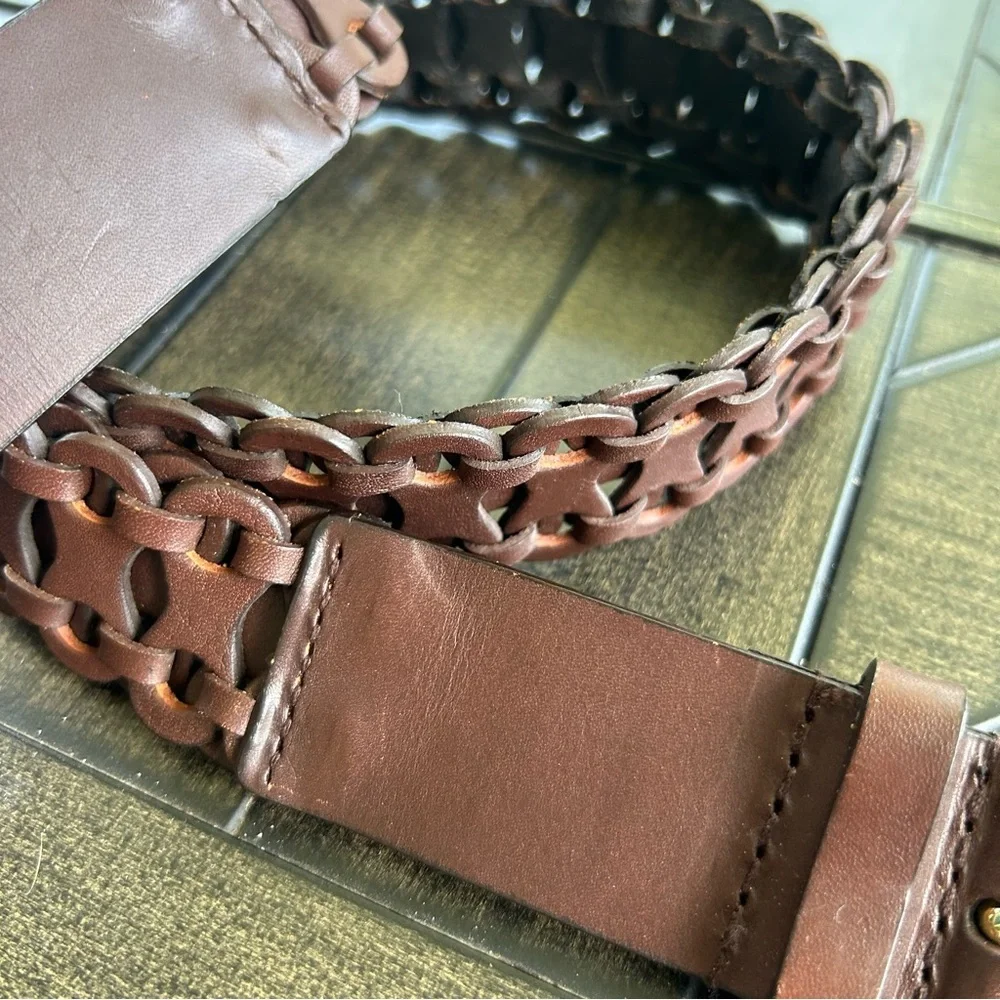Antonio Melani ladies genuine leather braided boho belt size medium gold buckle